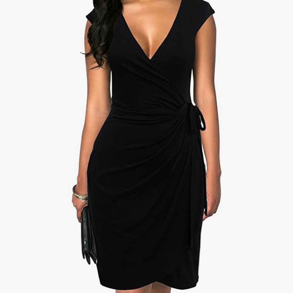 Black Sleeveless Wrap Dress